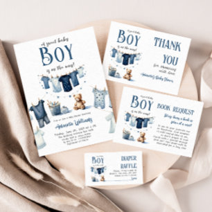 Carte De Remerciements Baby shower Boho Clothesline Blue Boy