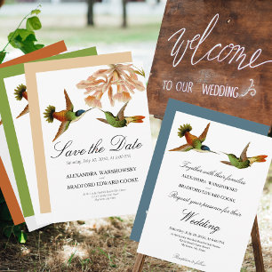 Chic Hummingbird faire-part de mariage Bush rose