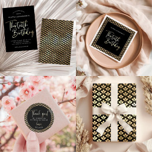 Feuille De Papier Cadeau Soirée d'anniversaire Art déco noir et or