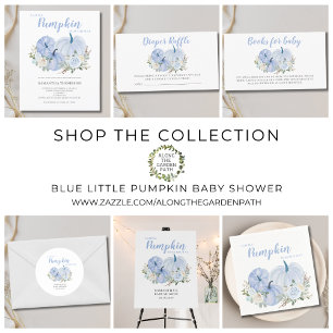 Petit Autocollant Carré Baby shower bleu Citrouill
