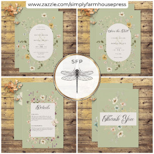 Invitation Fleur sauvage rustique Sage Green