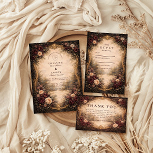 Carte De Remerciements Mariage Floral Baroque Sombre
