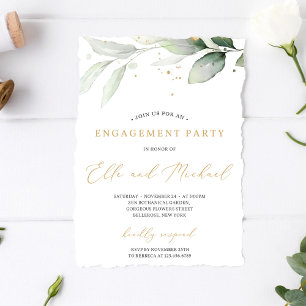 Invitation Boho vert eucalyptus feuille mariage or
