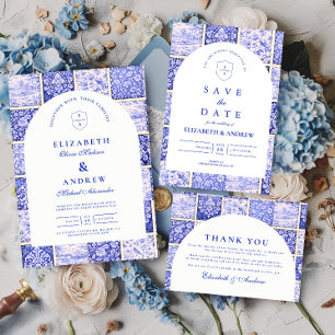 Invitation Mariage en Porcelaine Patchwork Bleu de Delft