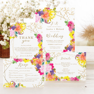 Invitation Parties scintillant or boho audacieux floral maria