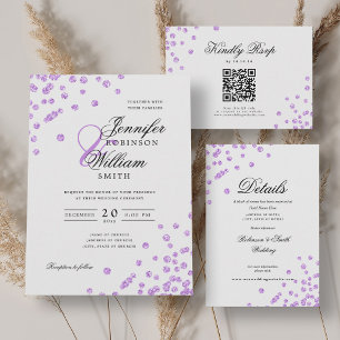 Invitations En Acrylique Mariage élégant Parties scintillant violet Confett