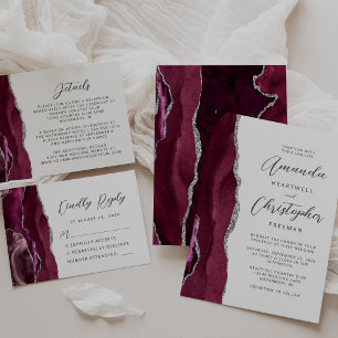 Invitation Mariage de script d'agate d'argent de Bourgogne