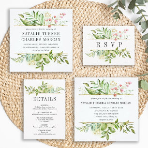 Invitation Carte Postale Foliage vert sauvage Aquarelle Mariage RSVP