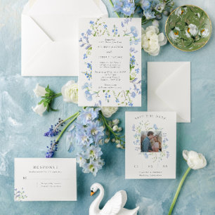 Invitation Air France Regency Mariage floral bleu clair