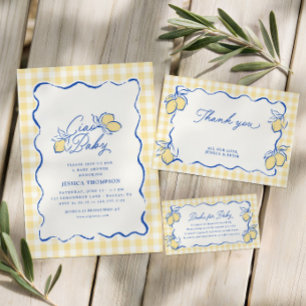 Invitation Ciao Bébé Amalfi Citron Bleu et Jaune Baby Shower