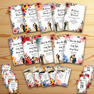 Invitation Aquarelle rustique Couple Floral Mariage été