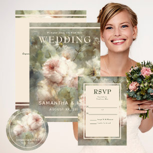 Sticker Rond Élégant Rose antique, Mariage