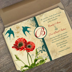Invitation Mariage Orange Poppy & Hearts