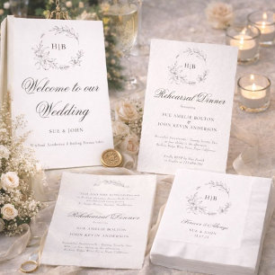 Invitation Couronne florale classique Monogramme Nom de famil