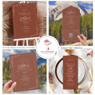 Invitation Tout En Un Vintage Mountain Rustique Terracotta RSVP QR