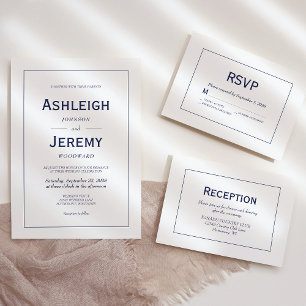 Cartons Réponse Mariage Moderne Minimaliste Bleu Nuit Blanc