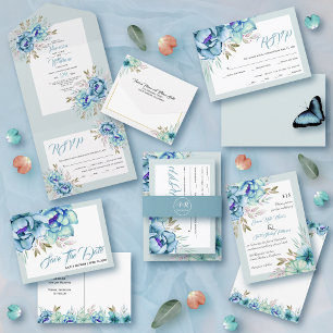 Ballotins Bleu, vert menthe aquarelle fleurs mariage florale
