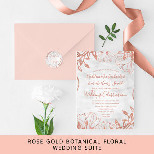 Faire-part de mariage rose or botanique floral gri