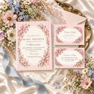 Invitation Baby Shower Fleur Sauvage Rose