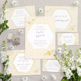 Invitation Oh Honey Bee Cream Gold Custom Wedding