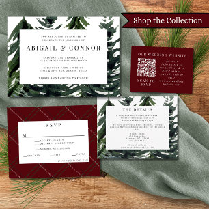 Invitation Tout En Un Tartan Russe Forêt Plaid Rouge Noir Vert Blanc