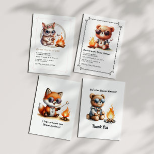 Carte De Remerciements Bear Camping garçon "One Happy Camper" 1er anniver