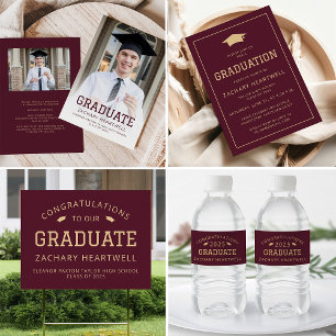 Invitation du Sporty Burgundy Gold Graduation Part