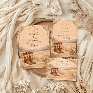 Invitation Mariage Bottes de Cowboy en Dentelle Occidentale