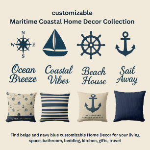 Horloge Carrée Ancre bleu marine avec nom de famille et coordonné