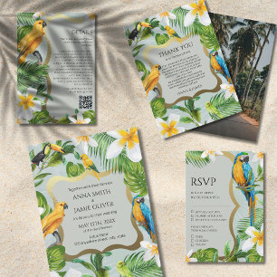 Save The Date Forêt tropicale verte Parrots Plumeria Mariage