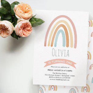 Invitation Filles mignonnes Boho rose arc-en-ciel Floral Anni