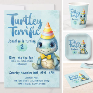 Invitation Anniversaire de enfant de tortue d'aquarelle migno