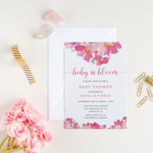 Invitation Bébé en Fleur Baby shower rose Floral Aquarelle I