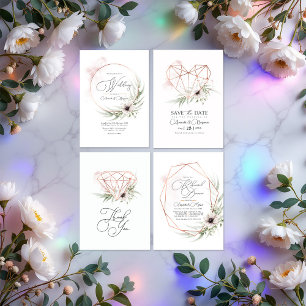 Invitation Elégance rustique Vert & cuivre Mariage QR Code