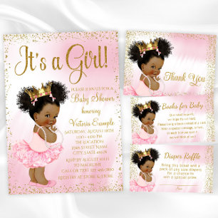 Carte D'accompagnement Pink Gold Princess Tutu Baby shower Apporter livre