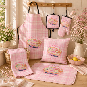 Coussin Sardines à carreaux roses personnalisées au nom de