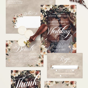Invitation Tout En Un Ethereal Elegance Beige Boho Aquarelle Mariage