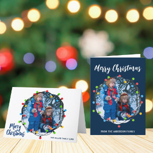 Cartes Pour Fêtes Annuelles Joyeux feux de Noël Photo Moderne Cute Marine Bleu