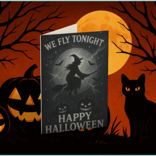 Papier Cadeau Vintage sorcière avec chat Halloween Samhain