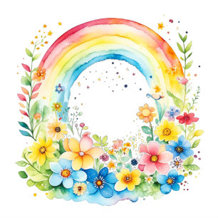Sticker Carré Aquarelle Arc-en-ciel et fleurs C'est une fille