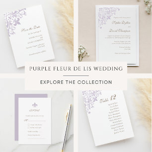 Cartons Réponse Regent Français Purple Fleur de Lis Design Mariage