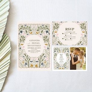 Carte D'accompagnement Rustic Green Woodland Mariage QR Code
