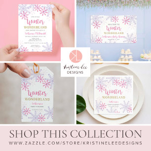 Invitation Winter Wonderland Baby shower Rose Girl Snowflakes