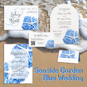 Invitation Tout En Un Jardin en bord de mer Blue Hydrangea Mariage