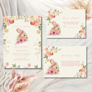 Invitation Baby shower lapin fleuri rose pâle