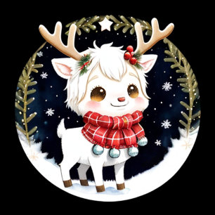 Cartes Pour Fêtes Annuelles Renne blanc de style chibi