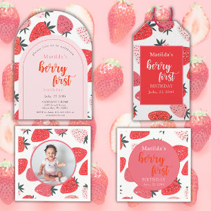 Invitation Photo Berry Premier anniversaire 1er Arc de fraise