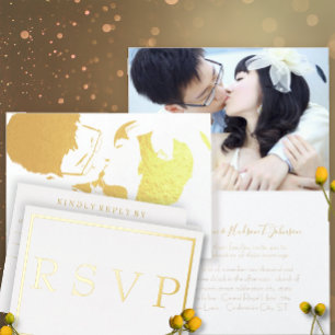 Invitation Mariage Monogram Black et Gold Swirl