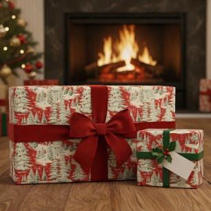 Feuille De Papier Cadeau Paysage de Noël rétro Vintage