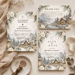 Cartons Réponse Mariage Envoûtant en Montagne en Hiver